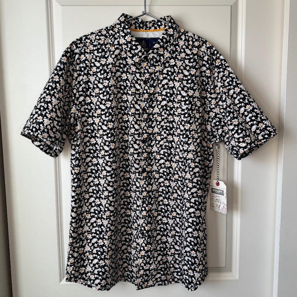 NWT - Rugby University Floral Hawaiian Short Sleeve Button Up - Men's Size XL